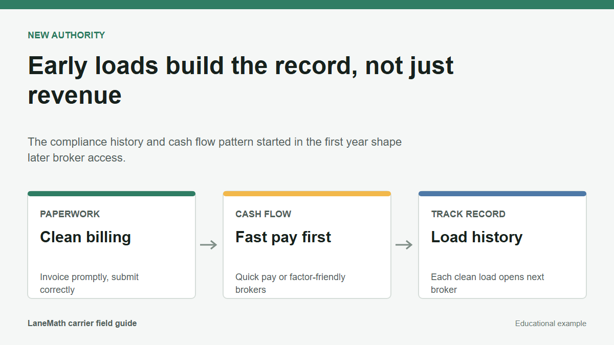 New authority load selection diagram covering paperwork quality, cash flow timing, and track record